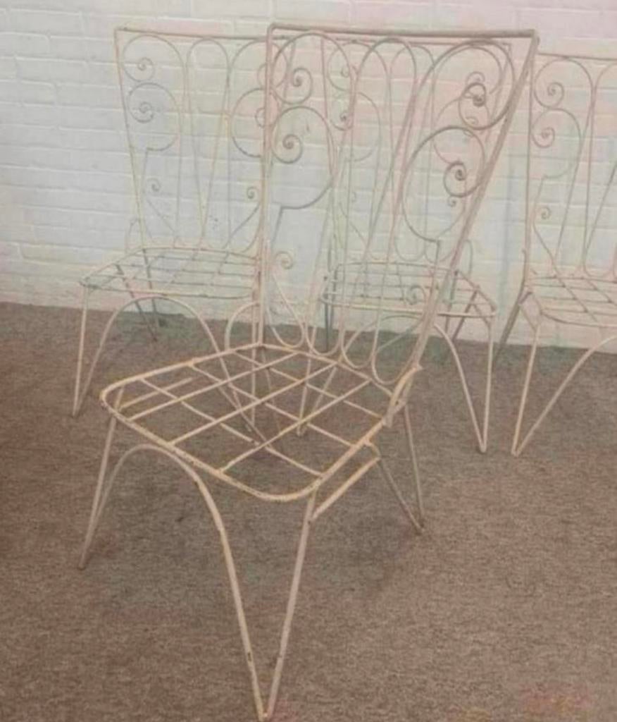 Stoel vier antieke brocante smeedijzeren tuinstoelen., Huis en Inrichting, Stoelen, Ophalen of Verzenden, Zo goed als nieuw