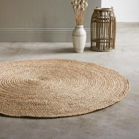 Rieten tapijt rond, Ophalen, Bohemian, Natuurlijk, Scandinavisch, 150 tot 200 cm, Rond