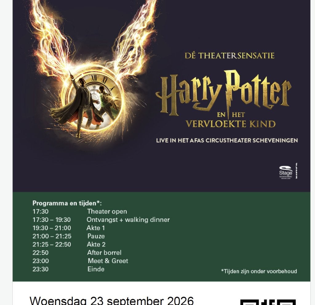 2 x harry potter musical 23 september ( inclusief diner), Tickets en Kaartjes, Twee personen, September