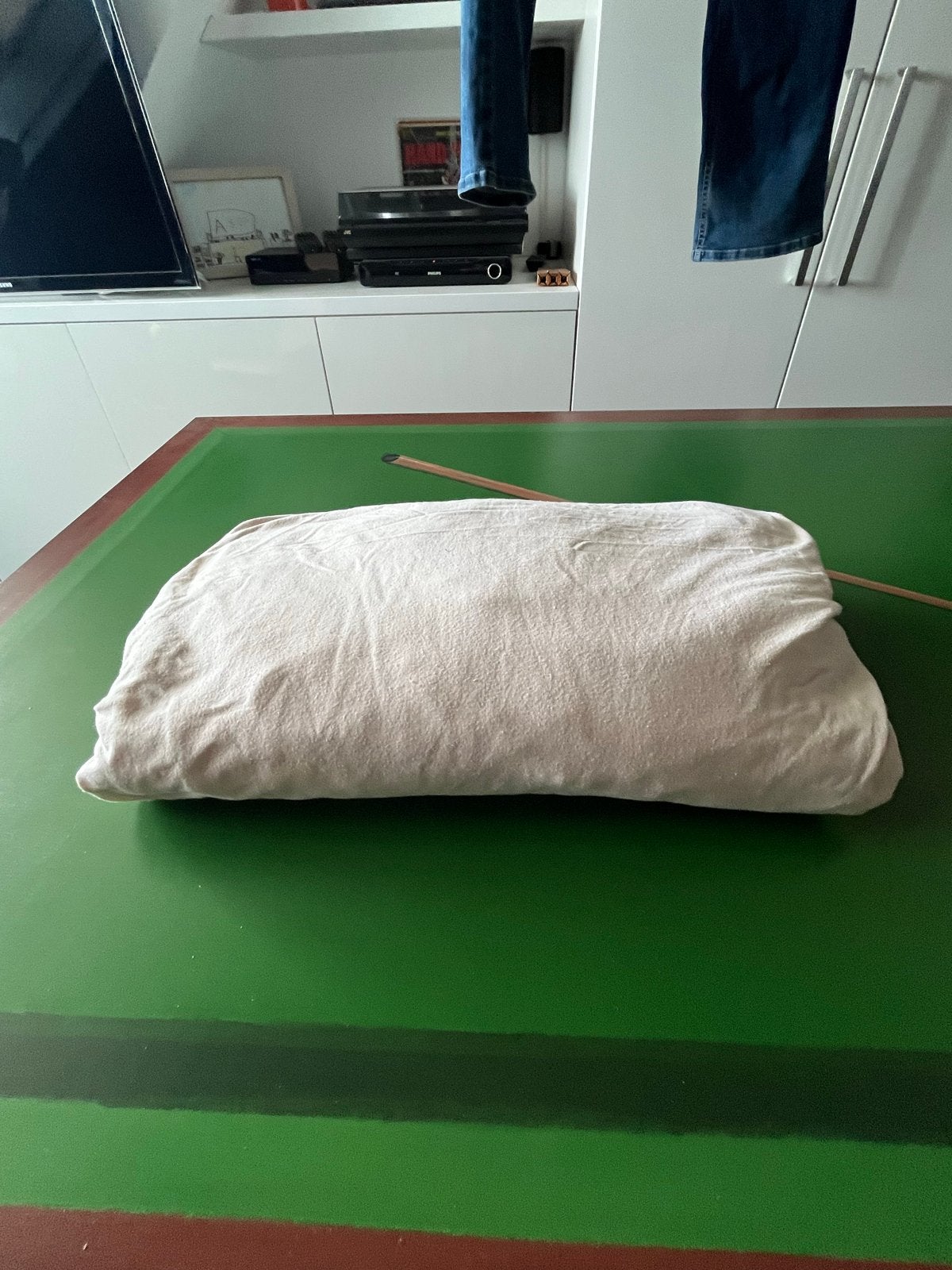 Hoeslaken kleur Ecru 180x200 cm met split, goede kwaliteit, Gebruikt, Lits-jumeaux, Katoen, Ademend
