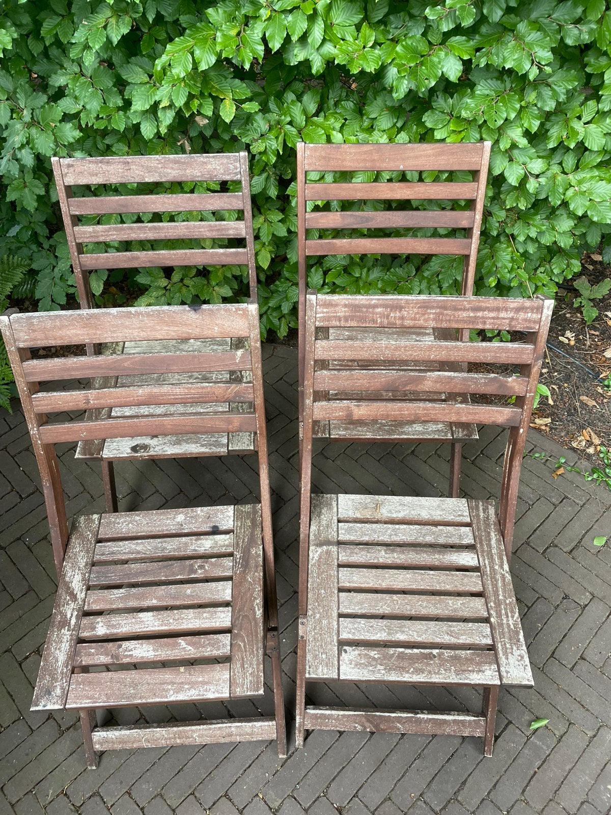 4 gebruikte houten ikea tuinstoelen, Ophalen of Verzenden, Gebruikt, Hout