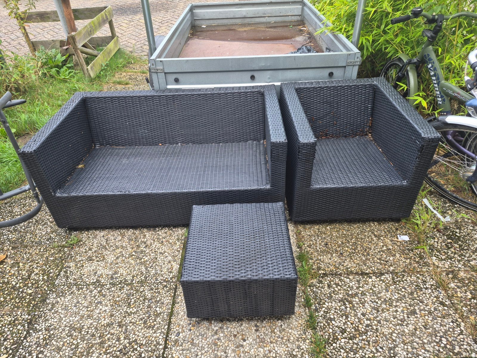 Te Koop: Tuinset wicker kunstof antraciet, Ophalen, Gebruikt, Wicker, Bank