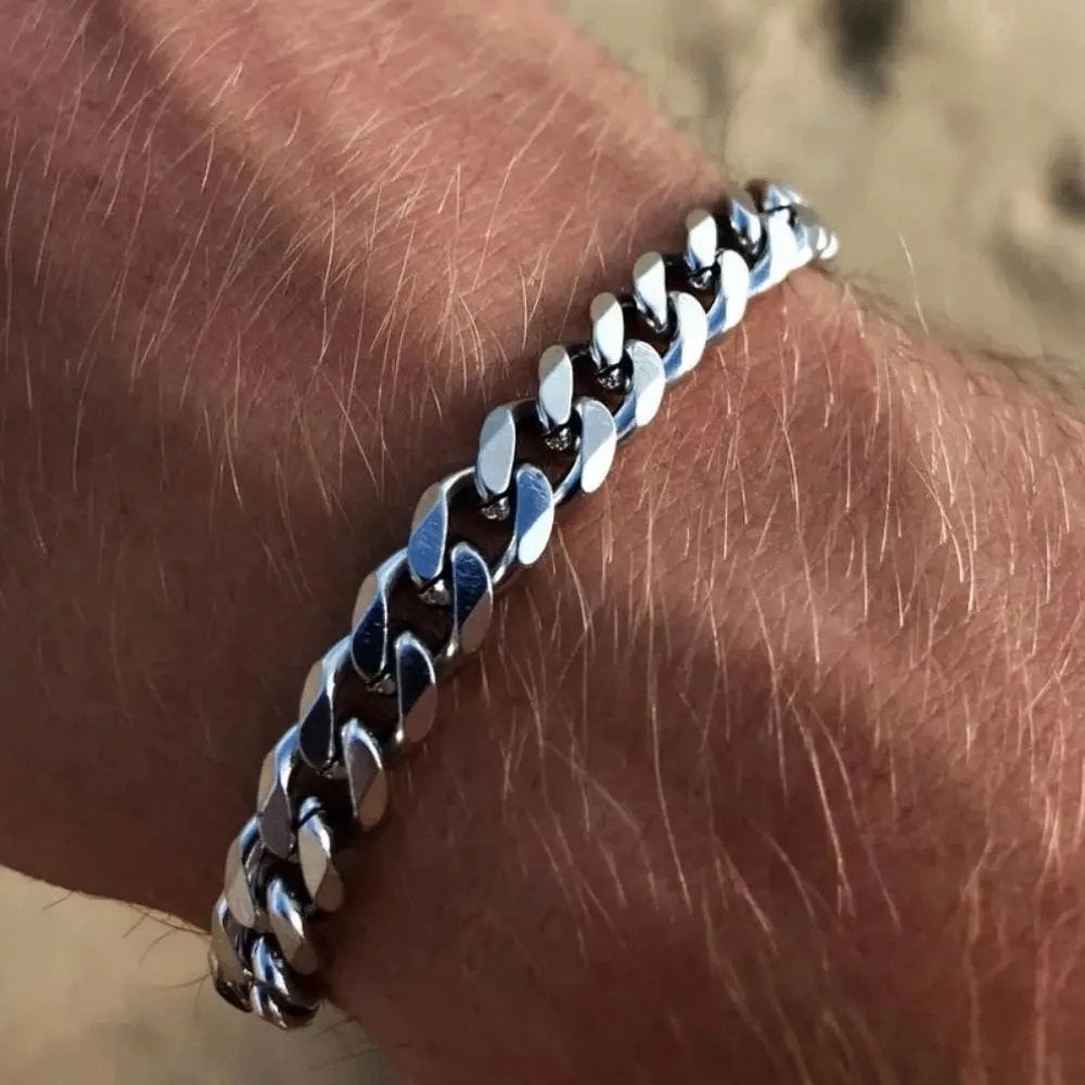 Zilverkleurige Heren Schakel Armband, Verzenden, Nieuw, Zilver, Staal