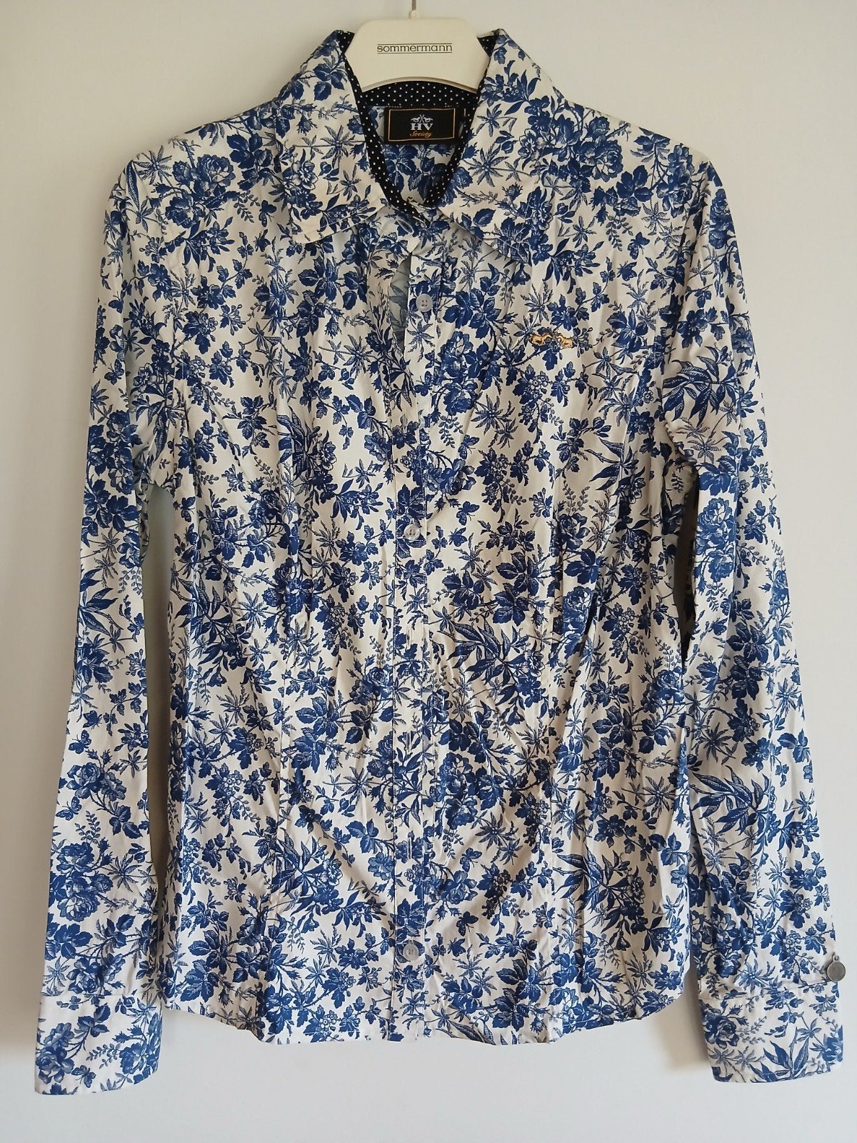 Zgan HV Polo blauw gebloemde blouse mt large, L, Dressuur, Ophalen of Verzenden, Zo goed als nieuw