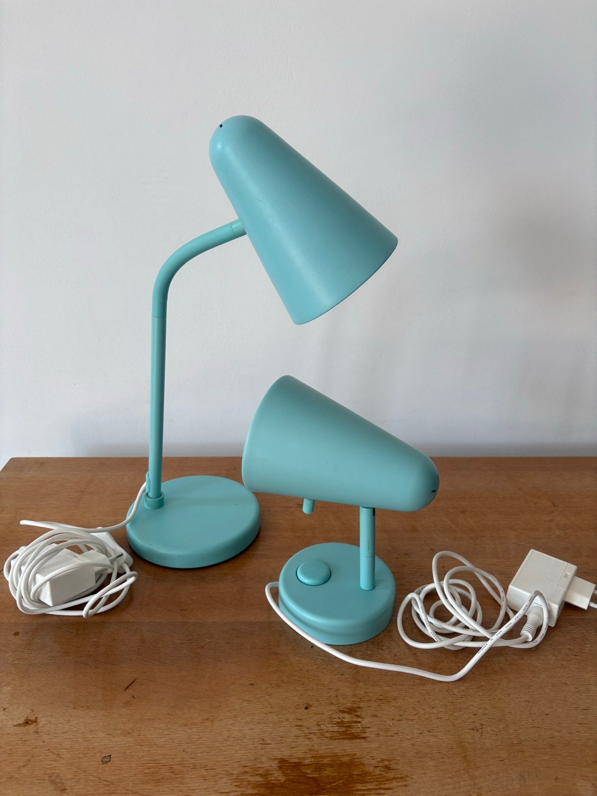 Set van 2 turquoise bureau- en bedlampje, Ophalen of Verzenden, Zo goed als nieuw, Metaal, Minder dan 50 cm