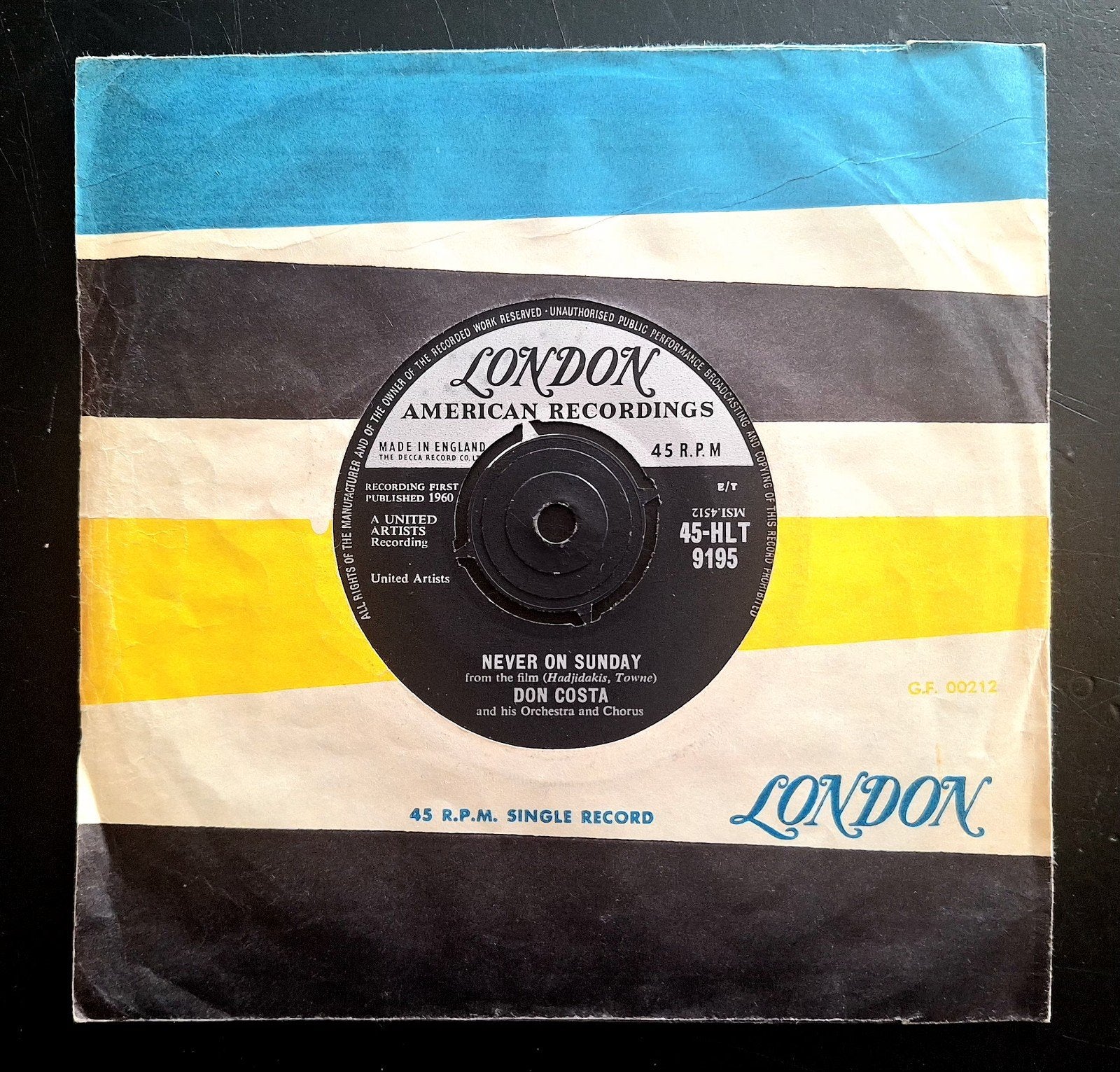 7"/SINGLE  DON COSTA - Never On Sunday, Cd's en Dvd's, Vinyl Singles, Ophalen of Verzenden, Gebruikt, Pop