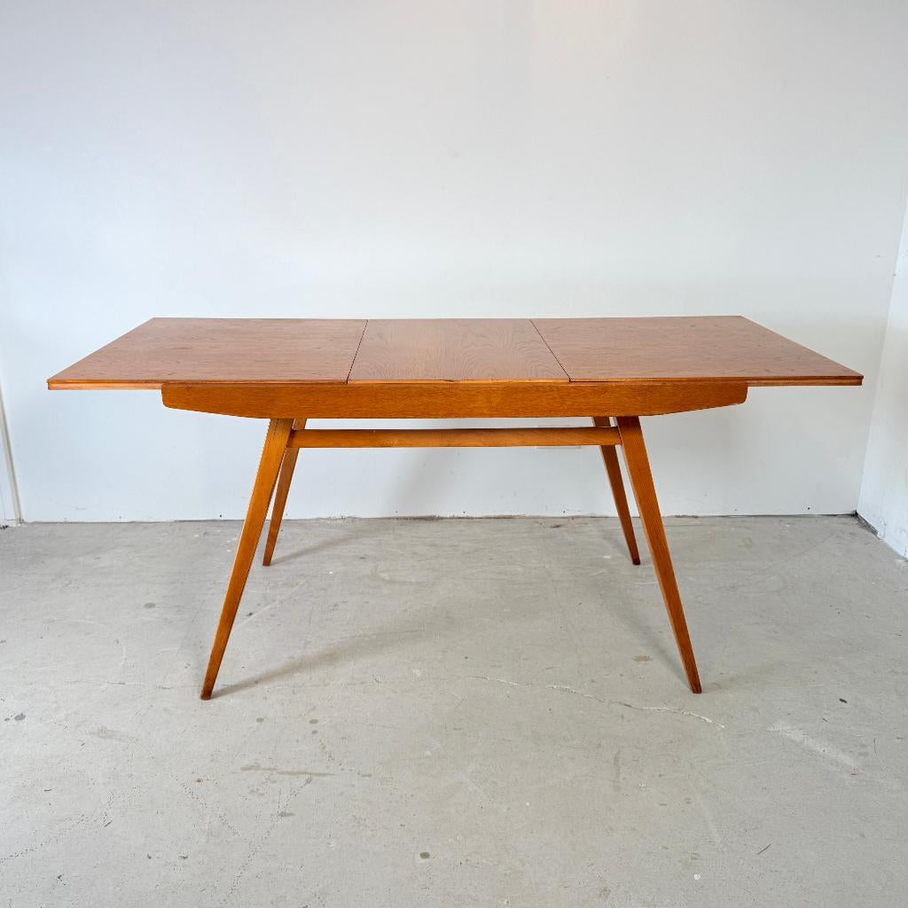 Vintage uitschuifbare eiken tafel, František Jirák, Sk, Vintage, Vijf personen of meer, Tatra Nabytok