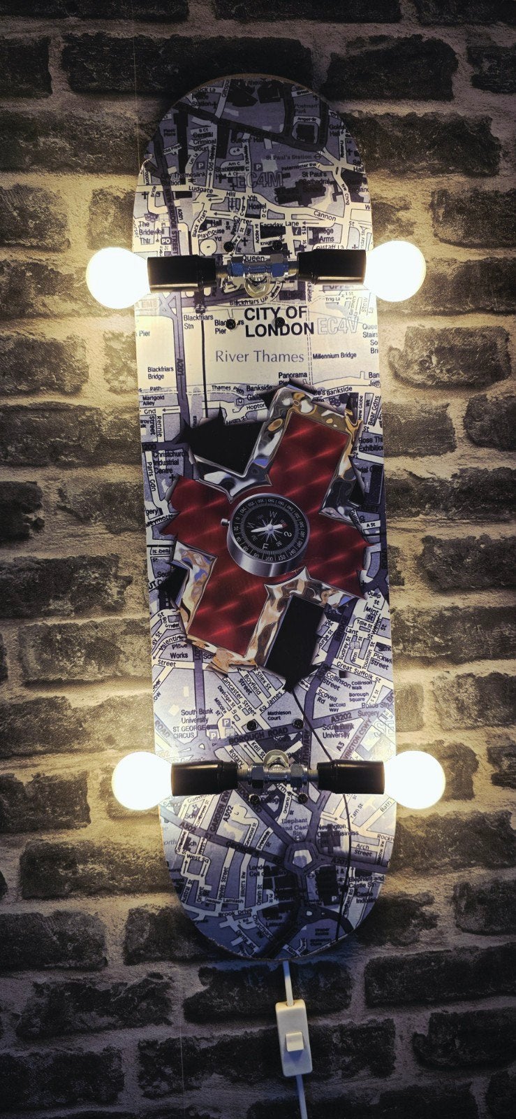 Skateboard wandlamp met London kaart design, Met schakelaar, Overige merken, Gebruikt, Industrieel