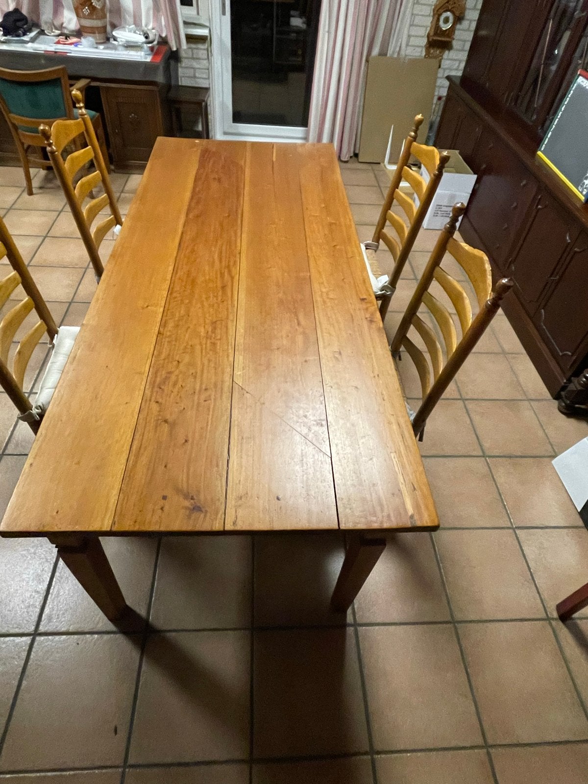 Massief houten eettafel met 4 stoelen, Ophalen