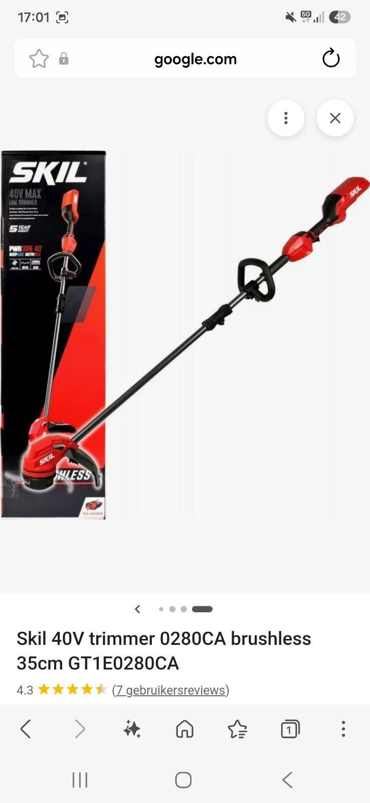 Skil 40V Trimmer 0280CA Brushless met Accu en Lader, Tuin en Terras, Grastrimmers, Ophalen, Accu, 30 tot 50 cm, Skil