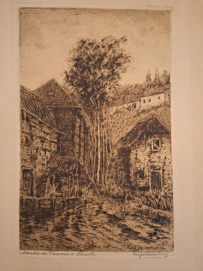 Ets van Eug. Rensburg - Moulin de Tannerie à Laroche, Antiek en Kunst, Kunst | Etsen en Gravures, Ophalen of Verzenden