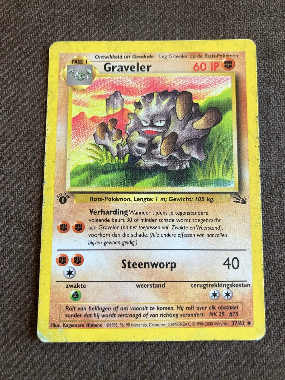 Pokémon Kaart: Graveler (Nederlands, 1e Editie), Hobby en Vrije tijd, Verzamelkaartspellen | Pokémon, Ophalen of Verzenden, Gebruikt
