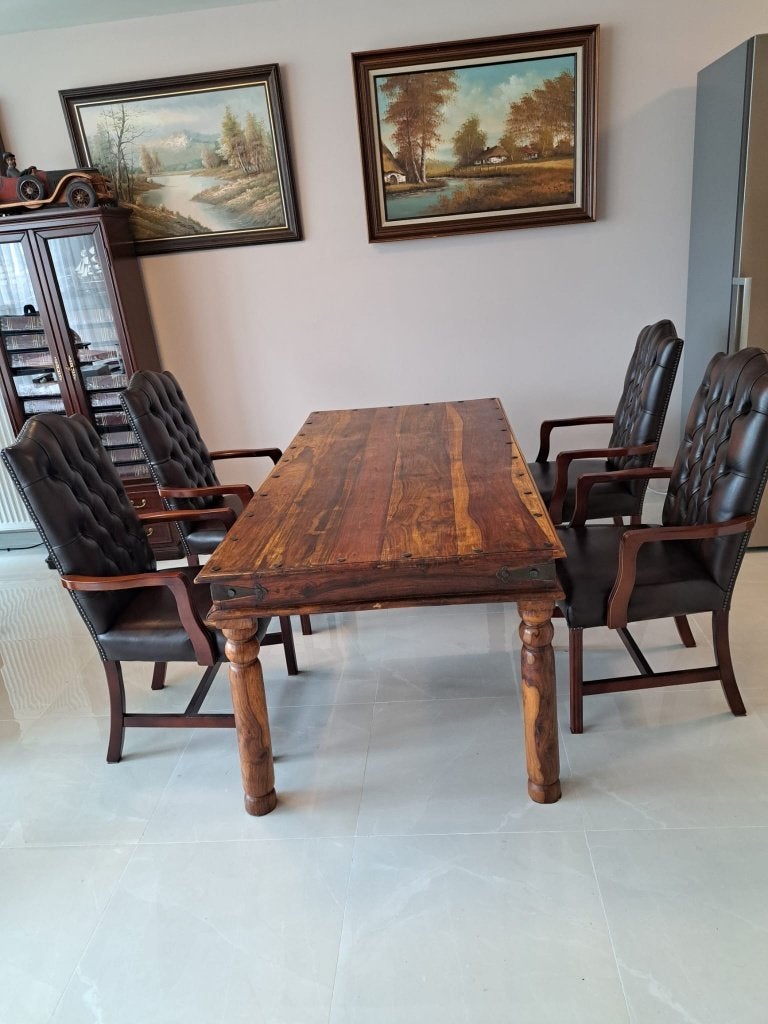 MAHONIE TAFEL MET CHESTERFIELD MEUBEL TE COMBINEREN, Huis en Inrichting, Tafels | Eettafels, Ophalen, 50 tot 100 cm, Zo goed als nieuw