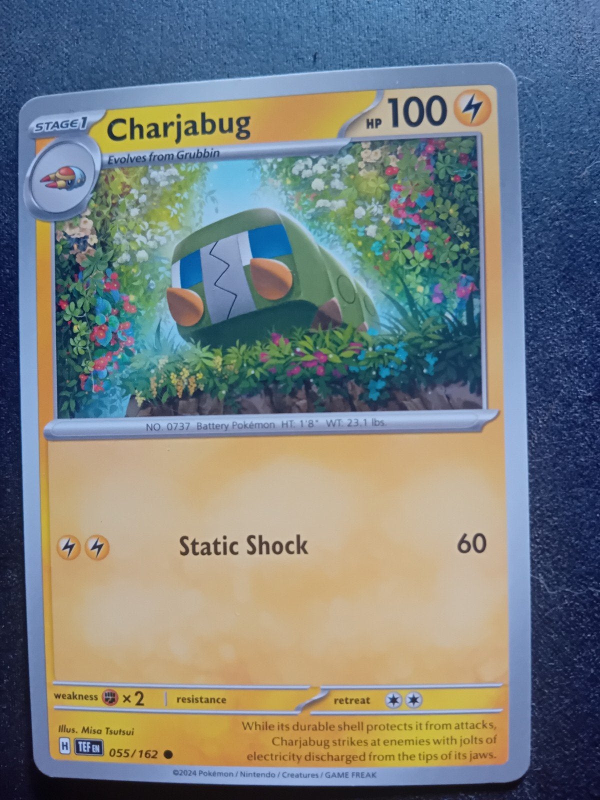 Pokémon Kaart Charjabug 055/162 TEFON, Ophalen of Verzenden, Zo goed als nieuw, Losse kaart, Foil