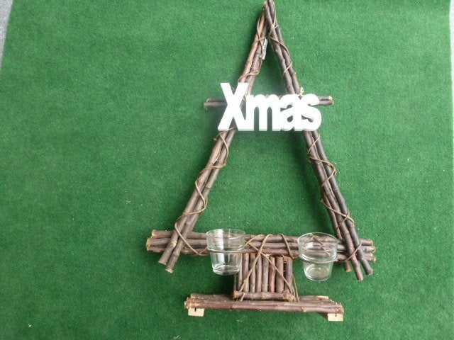 NIEUW 5 mooie houten kerstdecoratie KERSTBOOM bruin 45 cm, Ophalen of Verzenden, Nieuw