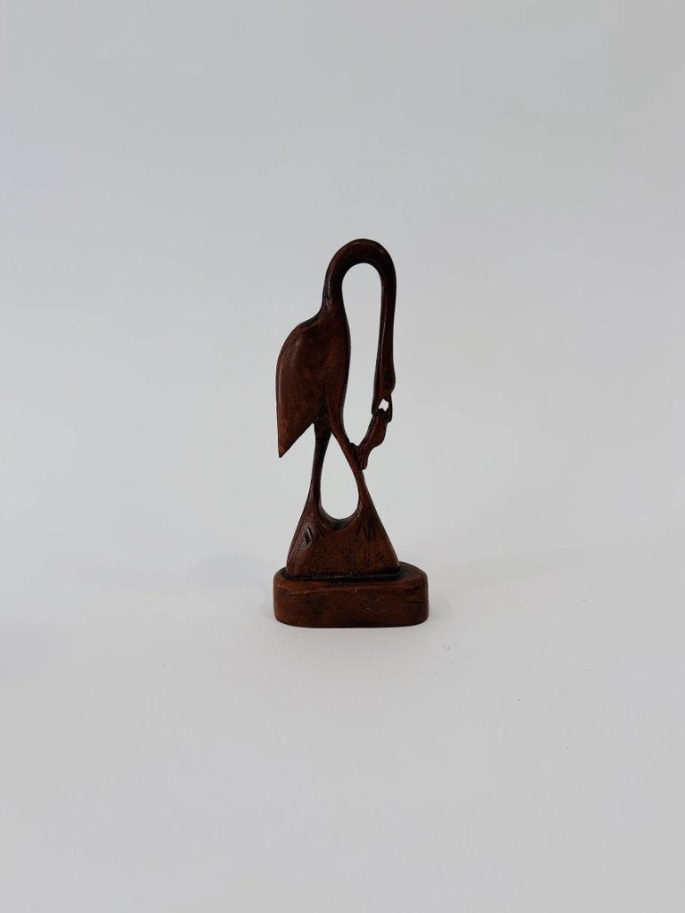 VINTAGE HOUTEN REIGER MET VIS, Ophalen of Verzenden