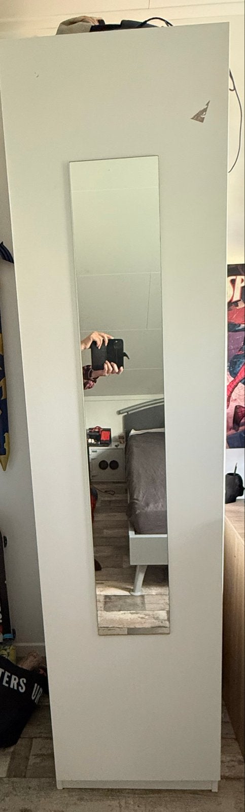 Witte IKEA Pax kast met spiegeldeur, lades en hanggedeelte, Ophalen, 200 cm of meer, 50 tot 100 cm, Zo goed als nieuw