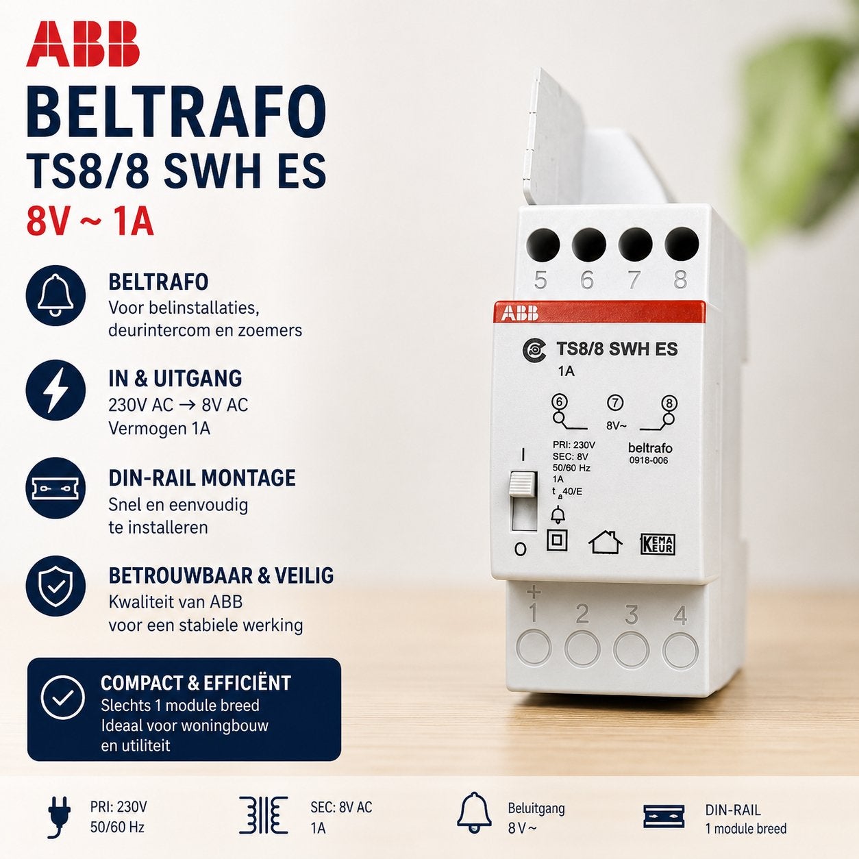 ABB beltrafo TS8/8 SWH 8V DIN rail prijs per stuk, Ophalen of Verzenden, Zo goed als nieuw, ABB, Overige typen