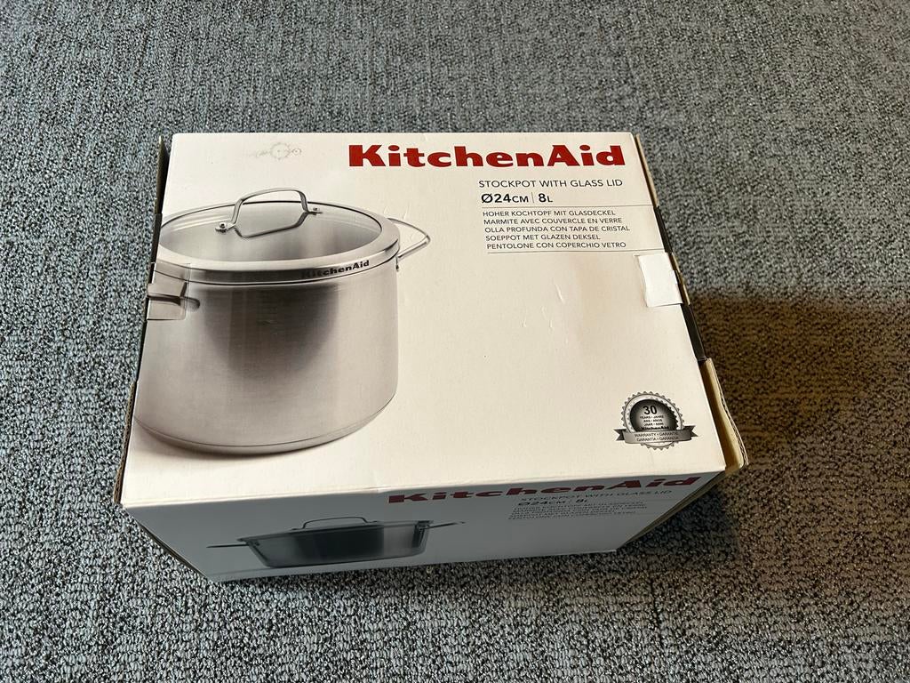 KitchenAid Kookpan/Kookpot 24cm/8L met Glazen Deksel - Nieuw, Ophalen of Verzenden, Nieuw, Rvs, Kookpan of Snelkookpan
