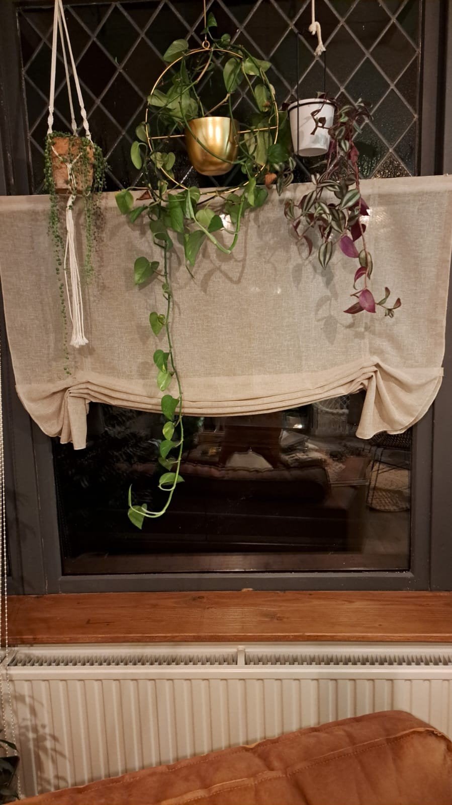 Beige linnen vouwgordijnen (2x 62,5cm, 1x 128,5cm), Huis en Inrichting, Stoffering | Gordijnen en Lamellen, Ophalen, Beige, Gordijn