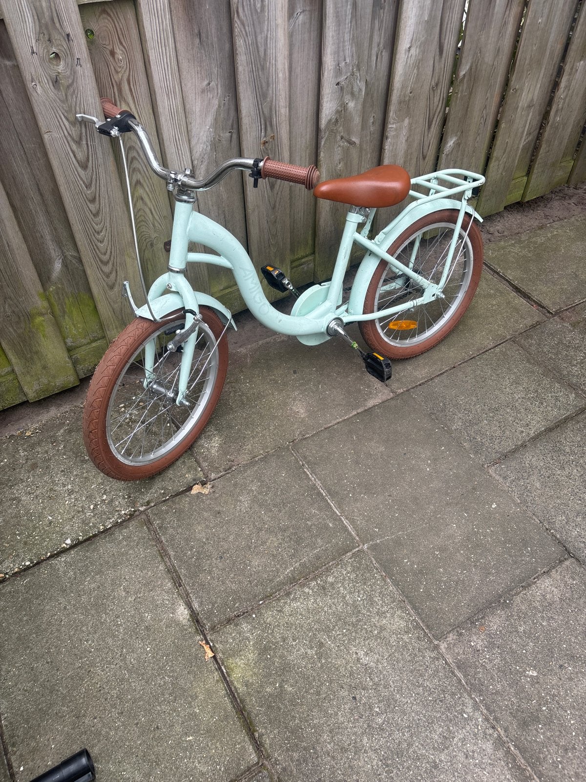 Kinderfiets 16 inch mintgroen met bruine accenten, Ophalen, Gebruikt, Velgrem, 16 tot 20 inch