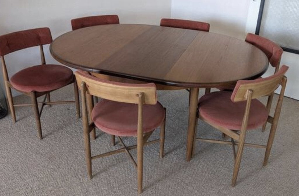 IZGS G plan G-plan 6 stoelen stoel tafel  vintage jaren 60, Ophalen, Gebruikt, Bruin, Nvt