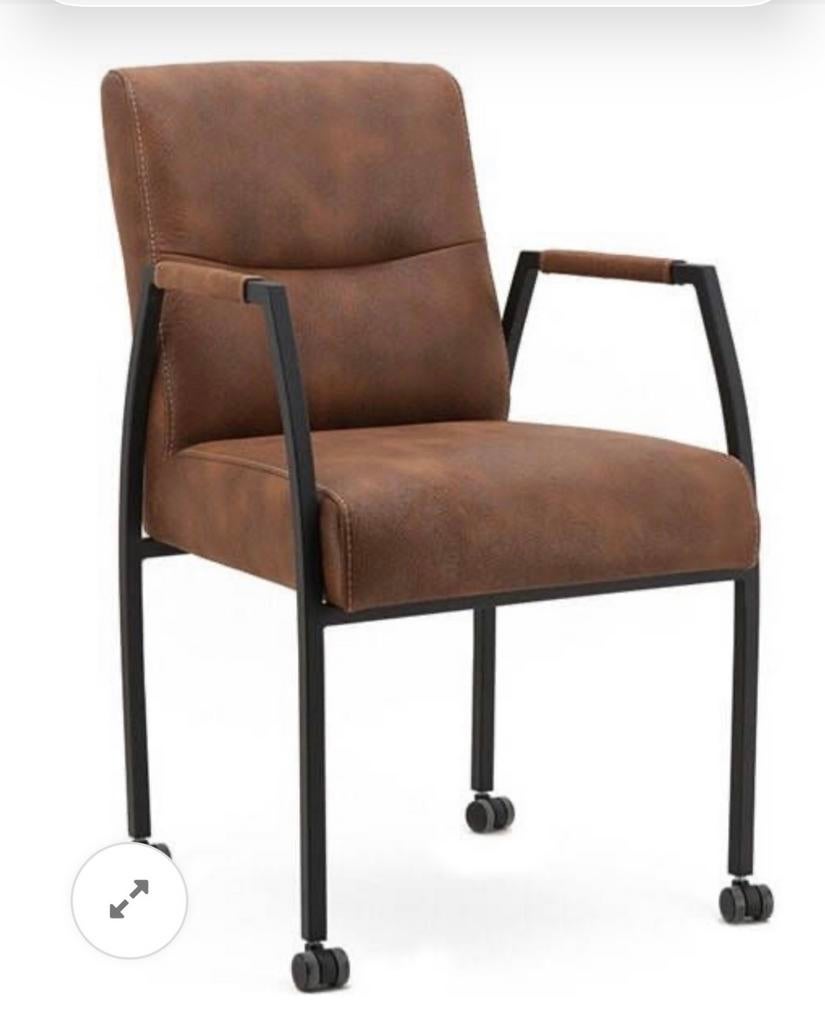 4x Eleonora Eetkamerstoel 'Fiona' cognac met wieltjes, Huis en Inrichting, Stoelen, Ophalen, Zo goed als nieuw, Bruin, Vier