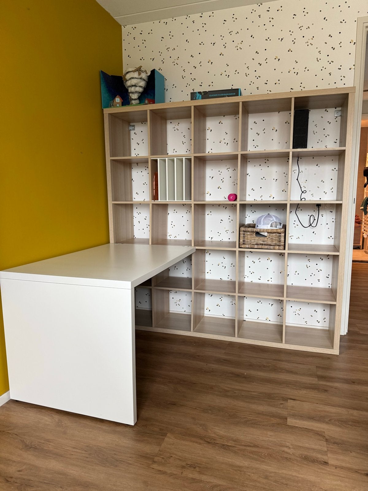 Ikea kallax Bureau-kast combinatie - wit/licht hout, Ophalen, Opbergruimte, Hout, Zo goed als nieuw