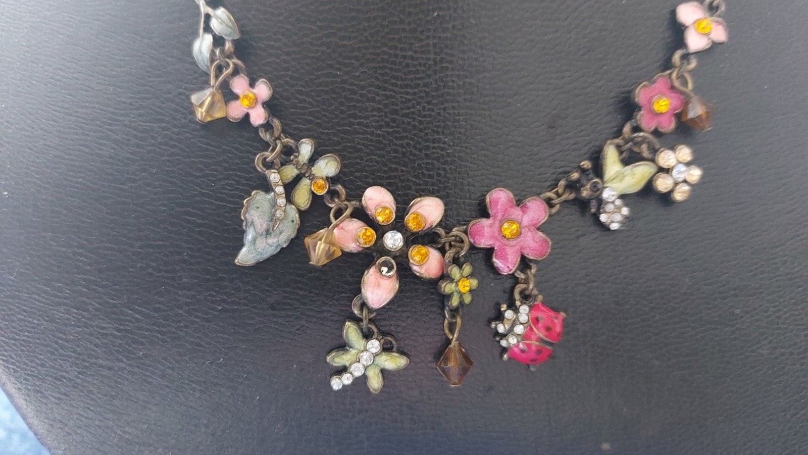 Vintage Halsketting met Handgeschilderde Emaille Bloemen, Overige materialen, Gebruikt, Overige kleuren, Met strass