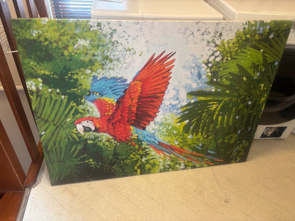 Schilderij papegaai op canvas - 116 x 84 cm, Ophalen, Doek, Realistisch, Dieren