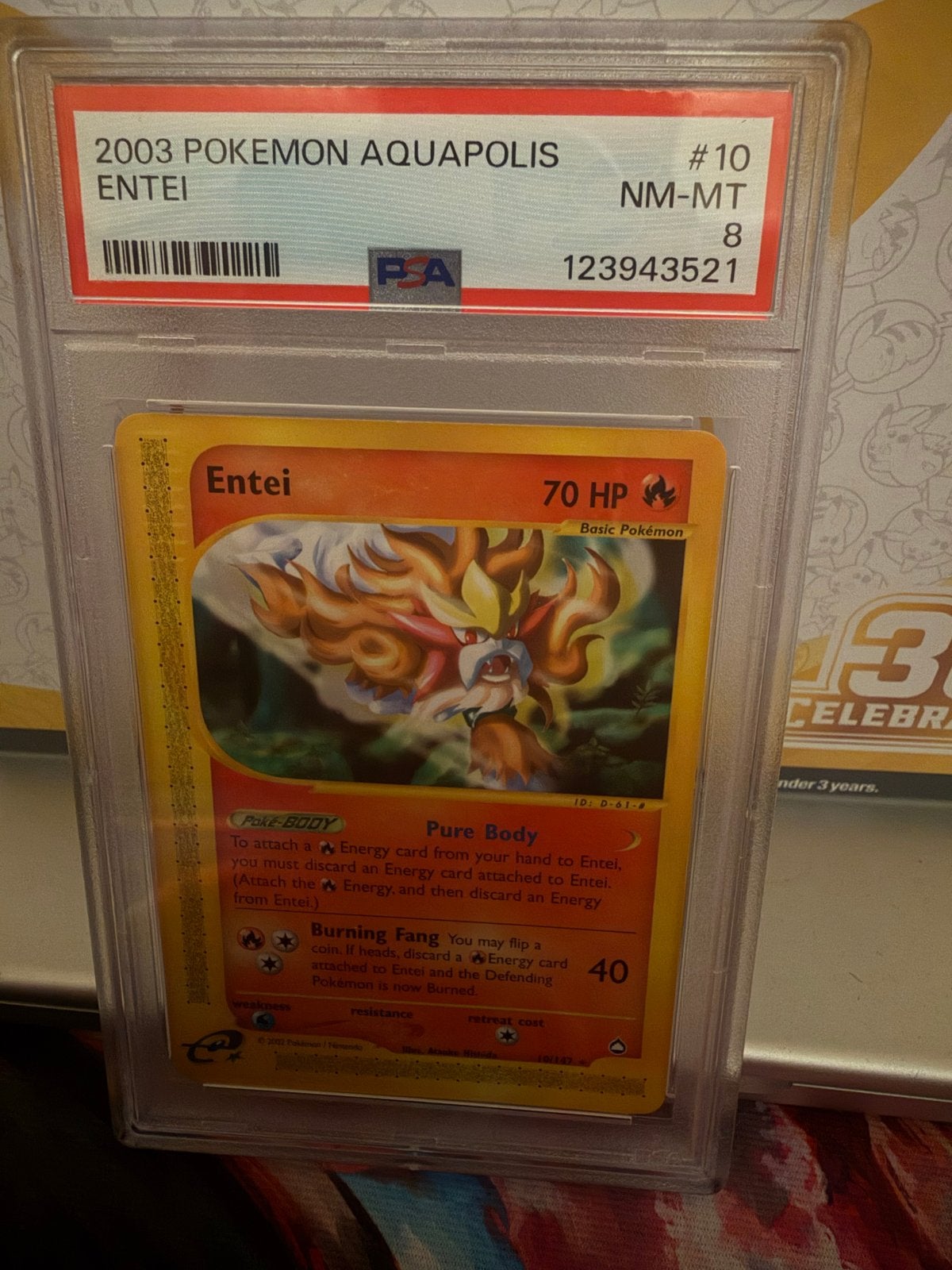 2003 Pokemon Aquapolis Entei #10 PSA 8 NM-MT, Ophalen, Zo goed als nieuw, Losse kaart