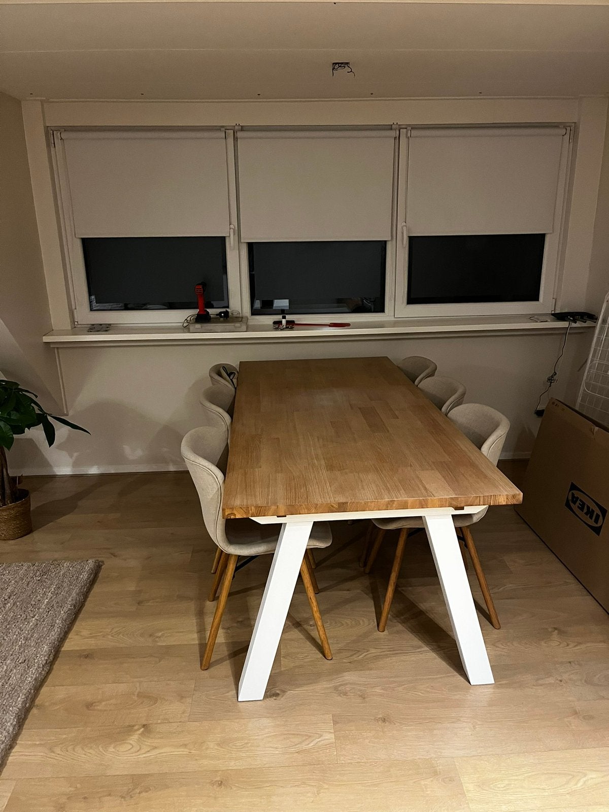 Eettafel 90x200 naturel eiken/wit, Ophalen, 50 tot 100 cm, Zo goed als nieuw, 150 tot 200 cm