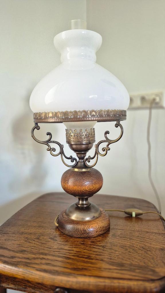Antieke olielampstijl / schipperslamp tafel lamp, Huis en Inrichting, Ophalen, Zo goed als nieuw, Glas, Minder dan 50 cm