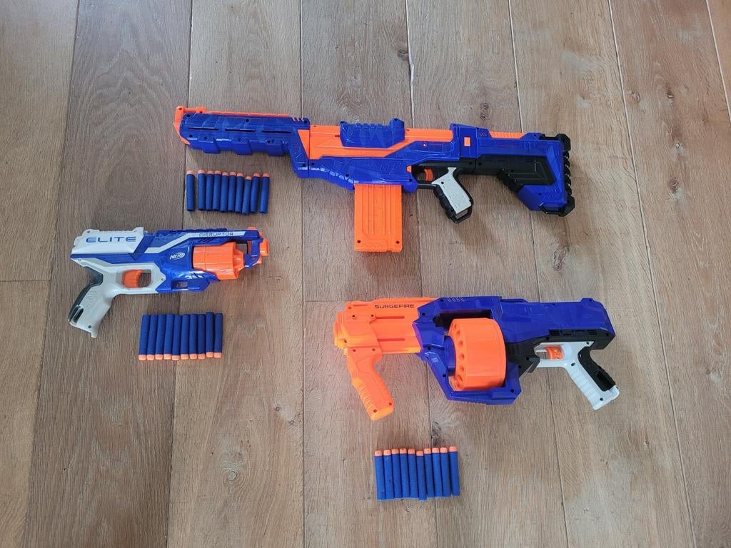 3 nerfpistolen met pijltjes, Ophalen of Verzenden, Gebruikt