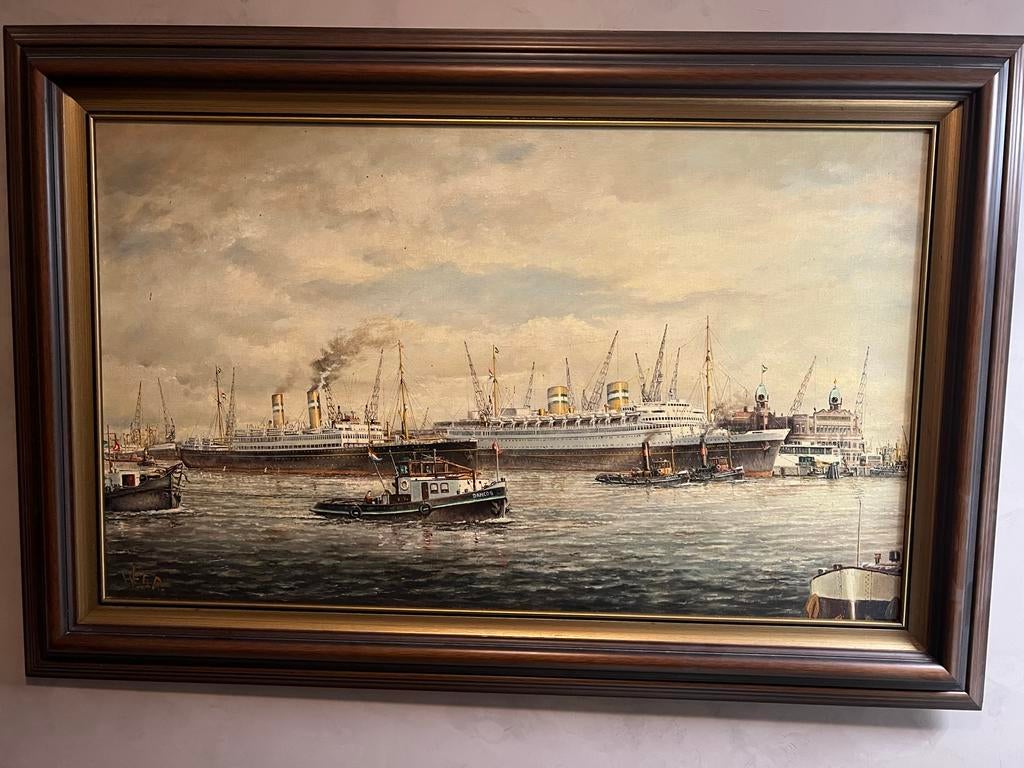 Prachtig schilderij Henk van de Veer - SS Volendam HAL, Ophalen