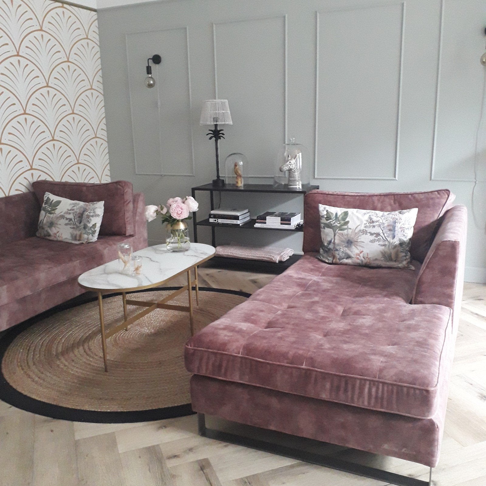 Luxe  oud Roze Chaise Longue 2x  van Riviera maison, Huis en Inrichting, Banken | Bankstellen, 125 tot 150 cm, Hoekbank, Driepersoons
