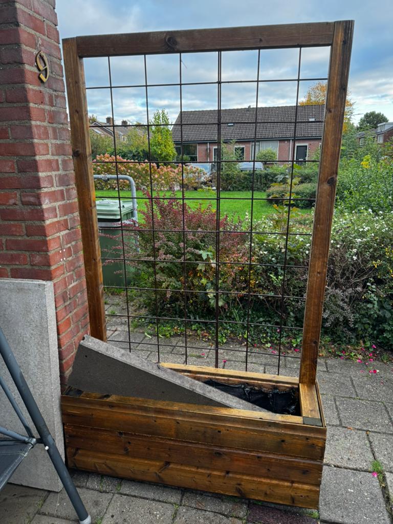 Houten plantenbak met klimrek moet nu weg, Gebruikt, 100 cm of meer, Ophalen of Verzenden, Balkon