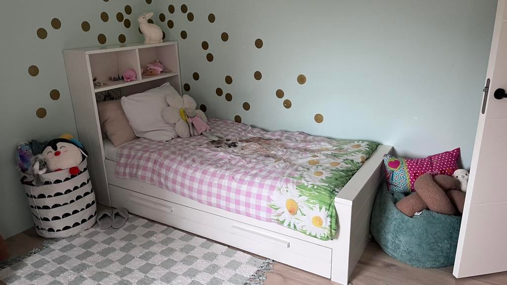Bed Woood inclusief opberglade, Ophalen, 85 tot 100 cm, Gebruikt, Lattenbodem