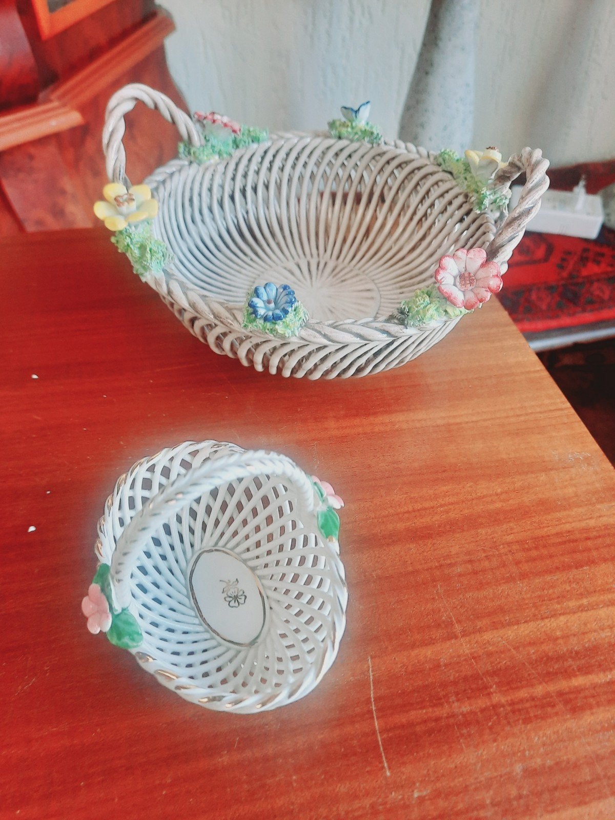 Vintage / Brocante Porseleinen Mandjes - Handgemaakt en Bewe, Ophalen of Verzenden