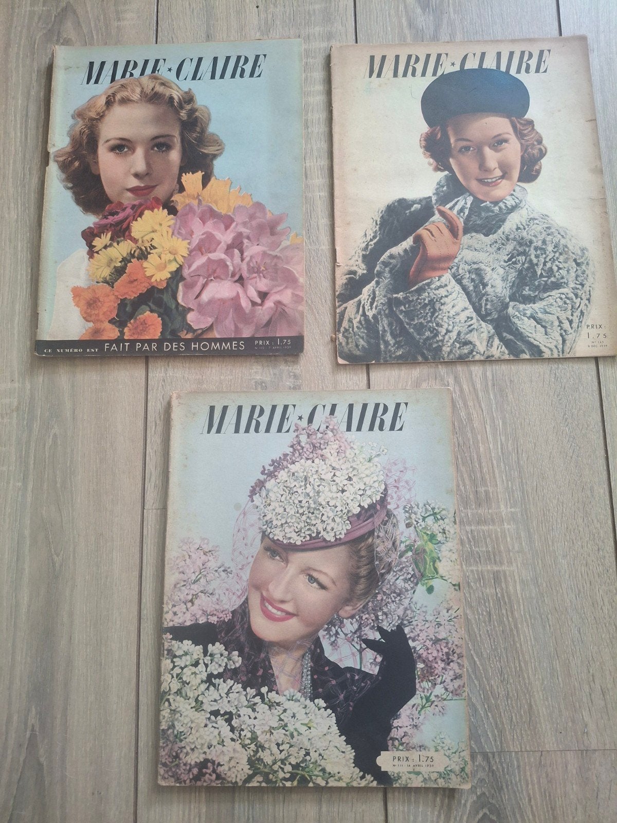 3 Vintage Franse Marie Claire Tijdschriften -  1939 Mode, Ophalen of Verzenden, Gelezen, Mode algemeen
