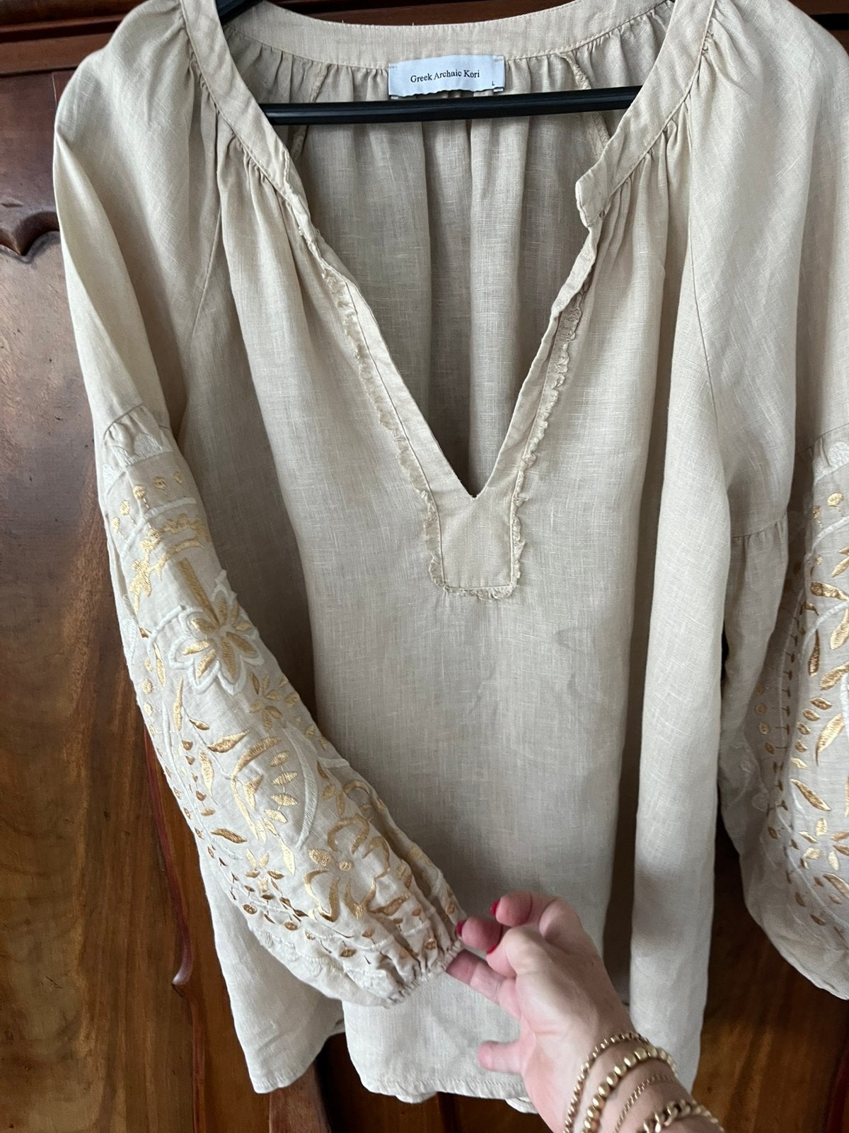 Greek Archaic Kori Blouse L, Kleding | Dames, Ophalen of Verzenden, Zo goed als nieuw, Beige