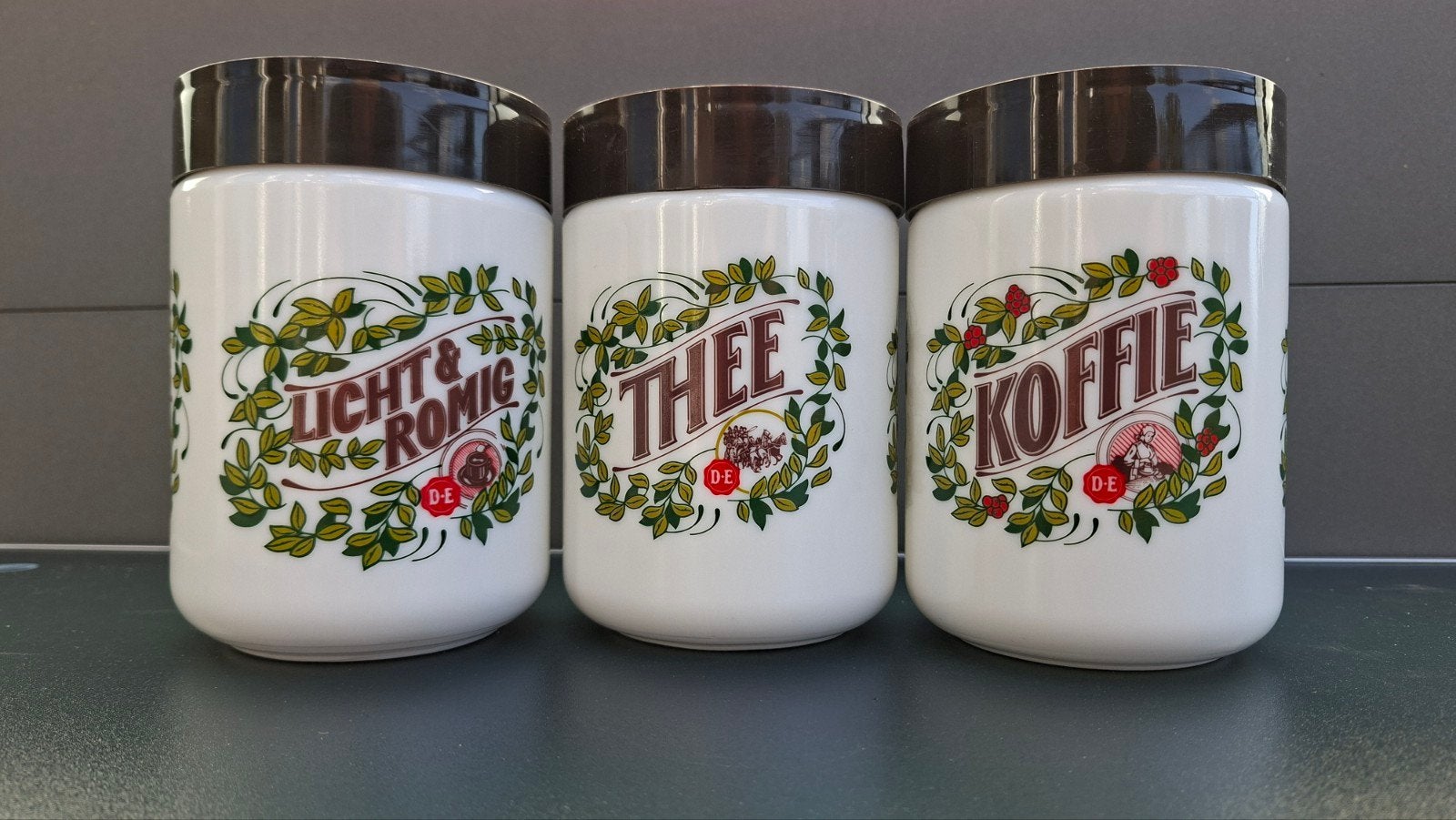 Vintage DE voorraadpotten: Koffie, Thee, Licht & Romig, Antiek en Kunst, Ophalen of Verzenden