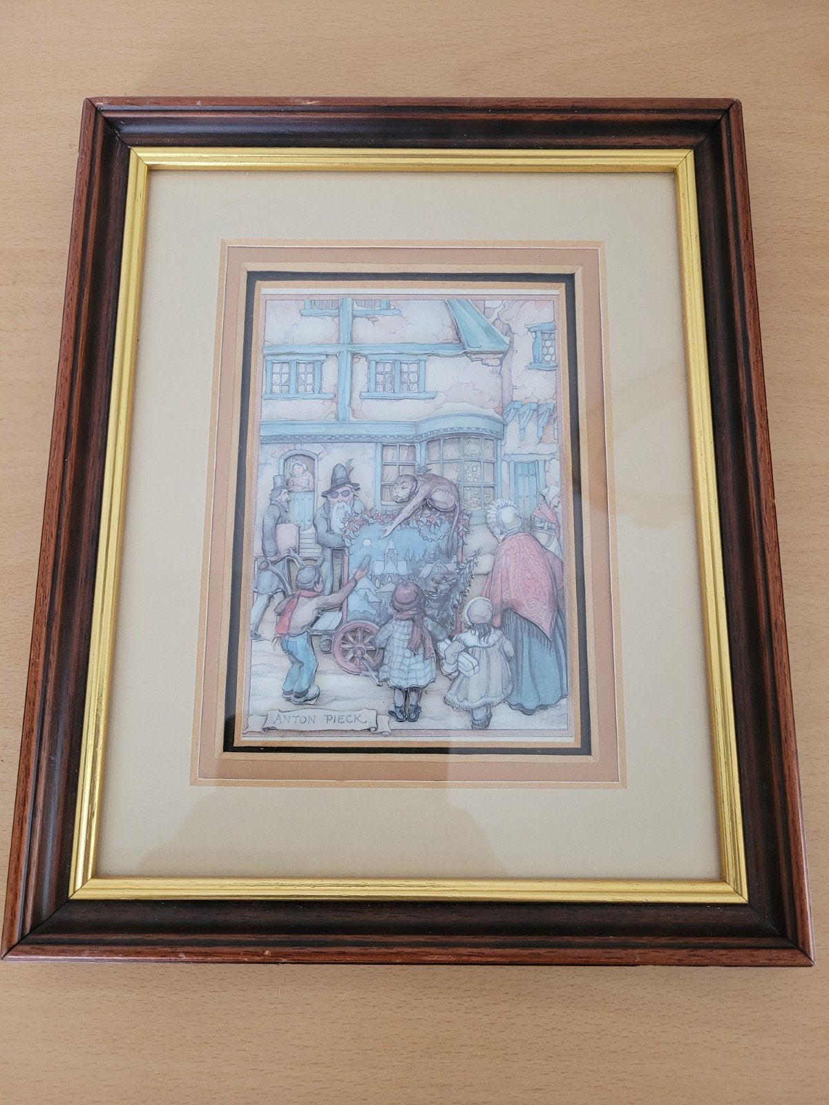 Anton Pieck 3D-print 'De Marskramer' in lijst, Ophalen of Verzenden, Oud hollands, Overige technieken, Stads- / dorpsgezicht