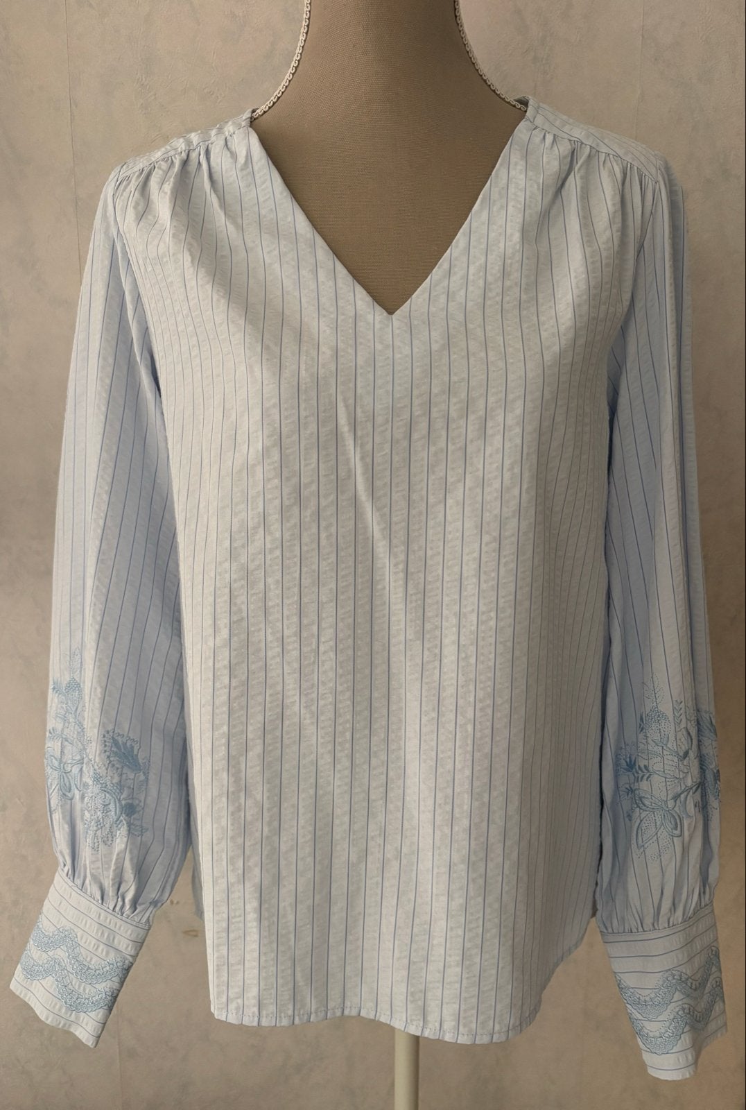 Lichtblauwe G-maxx gestreepte blouse met borduursel, maat M, Verzenden, Nieuw, Maat 38/40 (M), Blauw