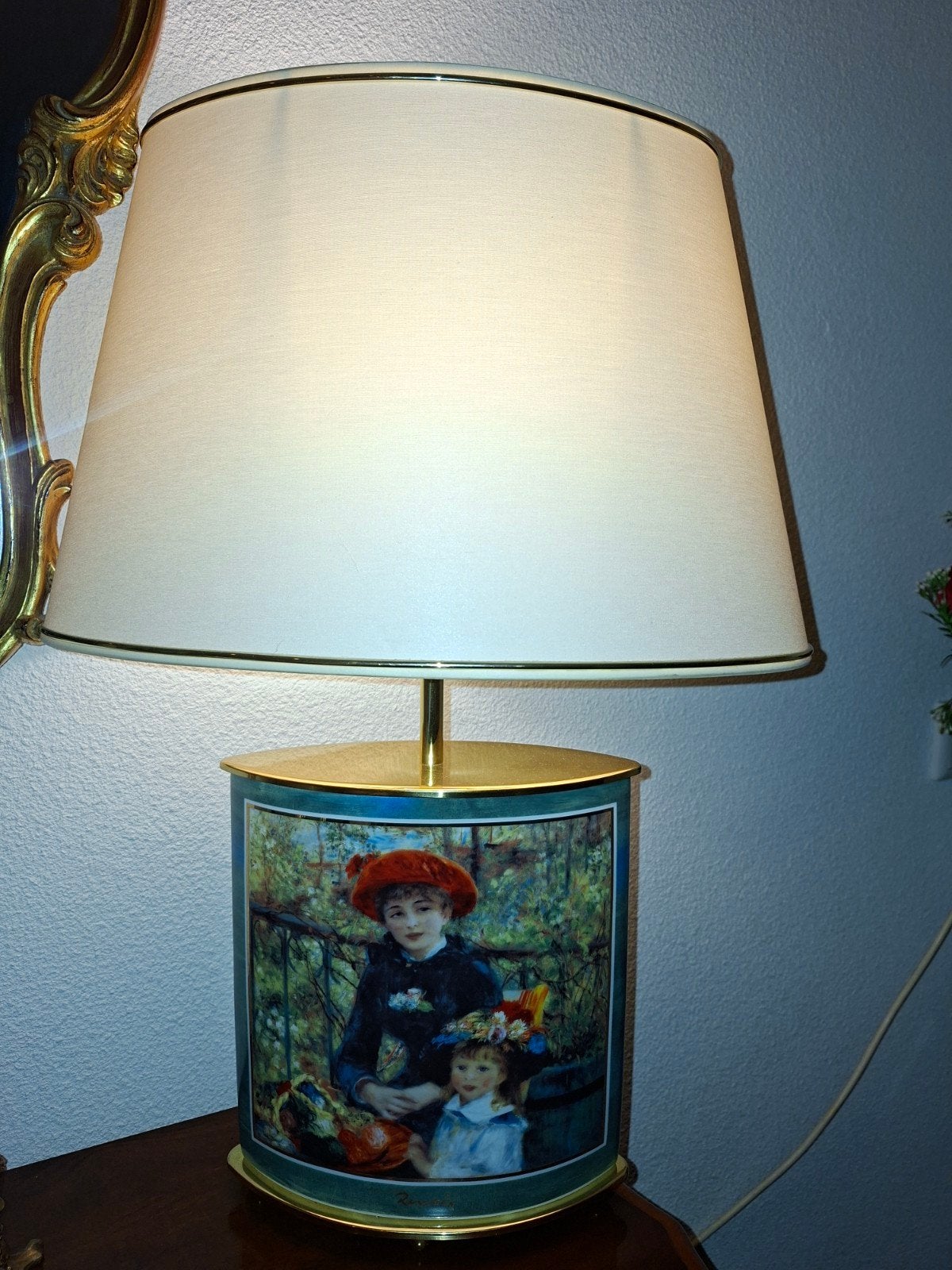 Vintage Tafellamp met Renoir Print Klassieke Sfeerverlichti, Ophalen of Verzenden