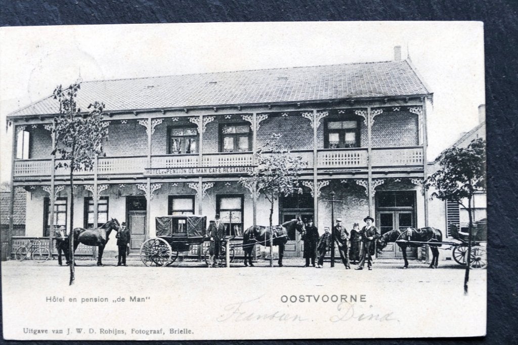 Oostvoorne, Hotel en pension De Man, rijtuigen, 1903, Verzenden, Voor 1920, Gelopen, Zuid-Holland