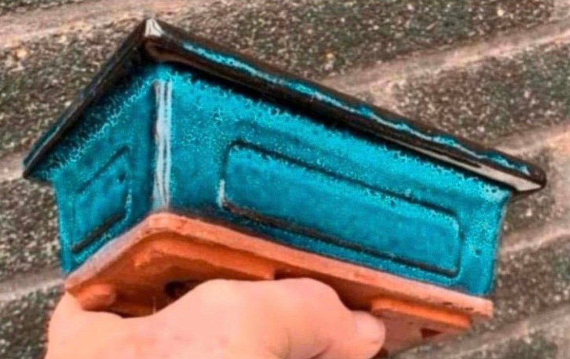 Bonsai schaal blauw geglazuurd aardewerk 15,4x10,4x5,6, Ophalen of Verzenden, Zo goed als nieuw, Aardewerk, Rechthoekig