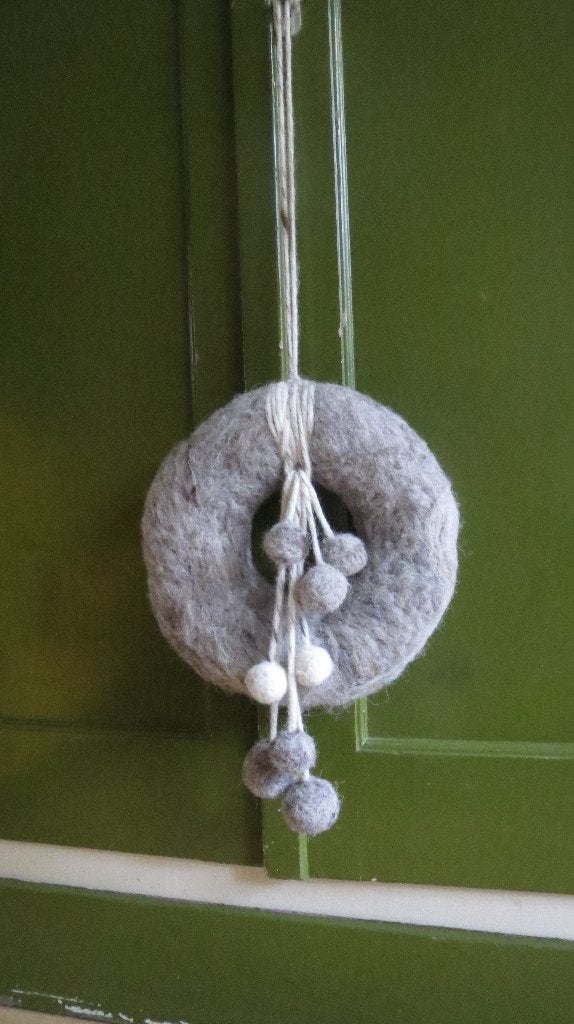 Deur krans schapenwol, gevilte wol, Blauwe Texelaar, 34 cm, Verzenden, Krans, Nieuw