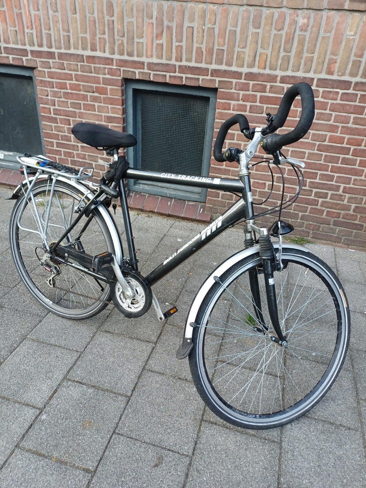 Sportfiets met defect achterwiel, uitstekende versnellingen, Ophalen