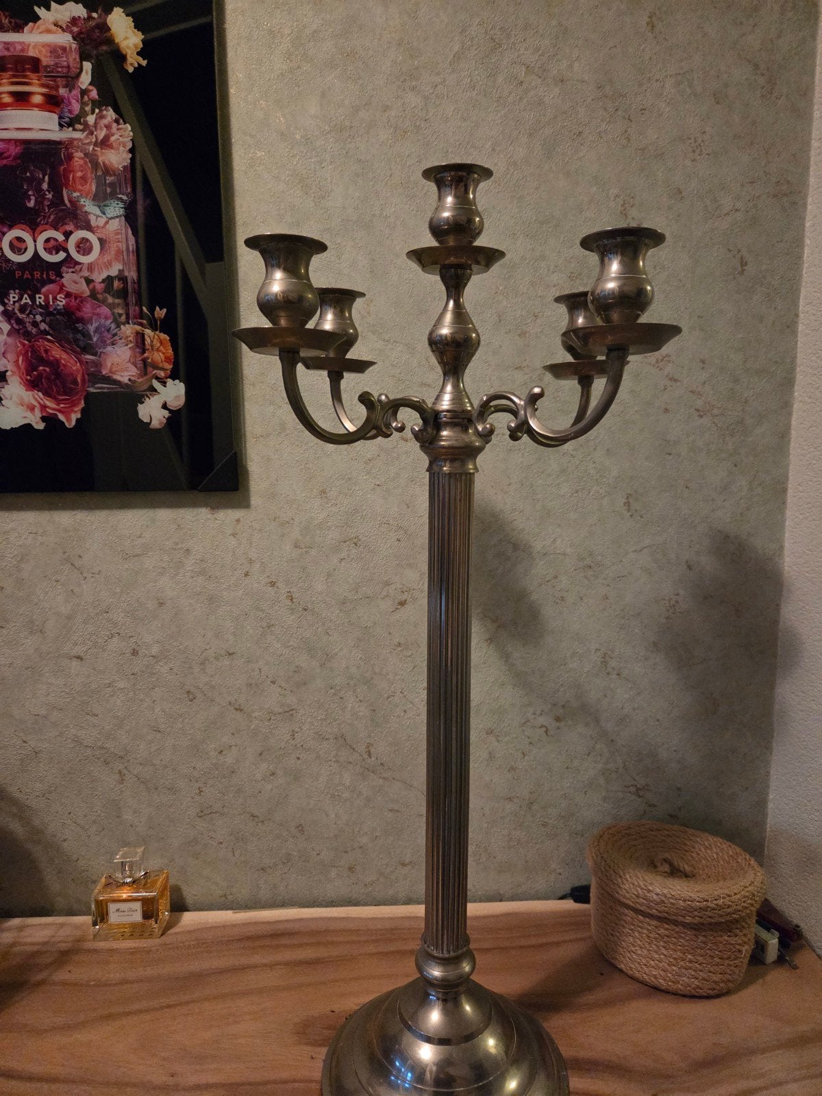 Te koop 5 armige kandelaar 78 cm hoog, Antiek en Kunst, Antiek | Kandelaars, Ophalen, Koper of Brons